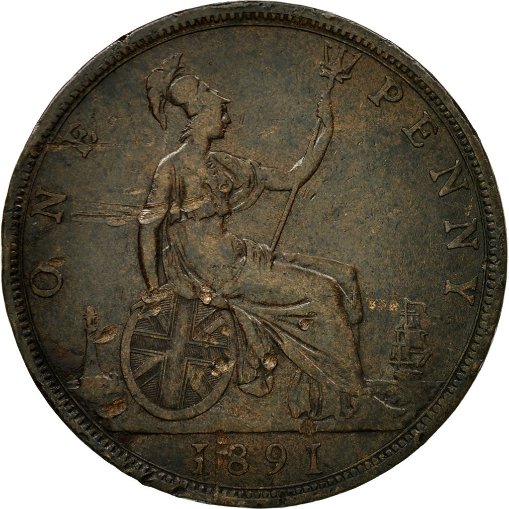 Moneda, Gran Bretaña, Victoria, Penny, 1891, BC, Bronce, KM:755