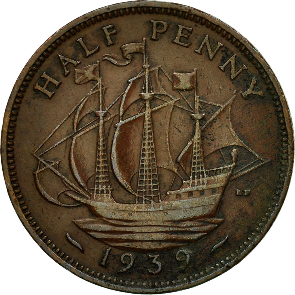 Moneta, Gran Bretagna, George VI, 1/2 Penny, 1939, BB, Bronzo, KM:844