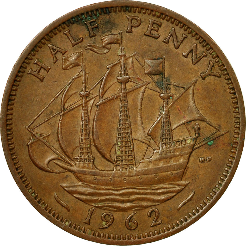 Coin, Great Britain, Elizabeth II, 1/2 Penny, 1962, VF(30-35), Bronze, KM:896
