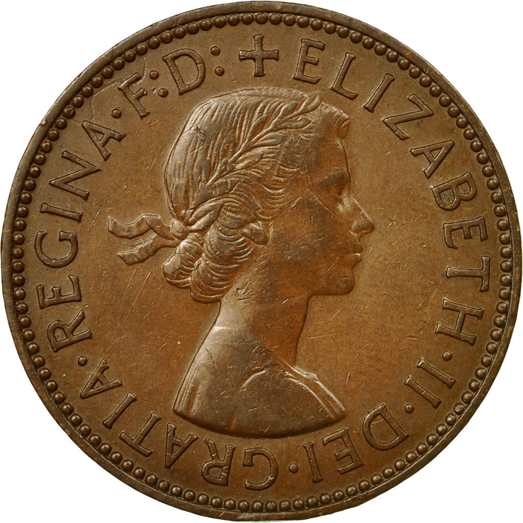 Coin, Great Britain, Elizabeth II, 1/2 Penny, 1954, EF(40-45), Bronze, KM:896