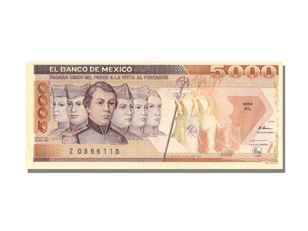 Mexico, 5000 Pesos, 1989, KM #88c, 1989-03-28, UNC(65-70), Z 0866115