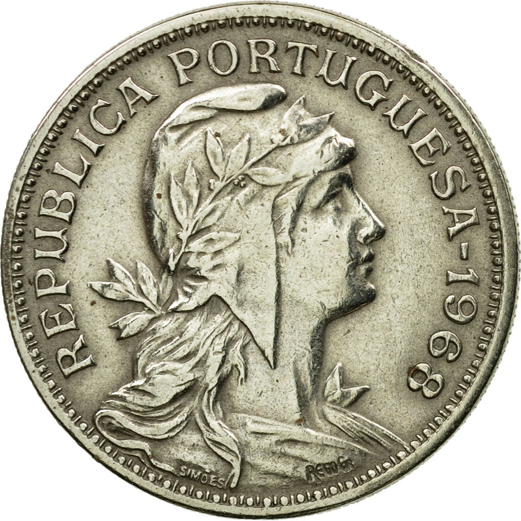 Moneta, Portugal, 50 Centavos, 1968, EF(40-45), Miedź-Nikiel, KM:577