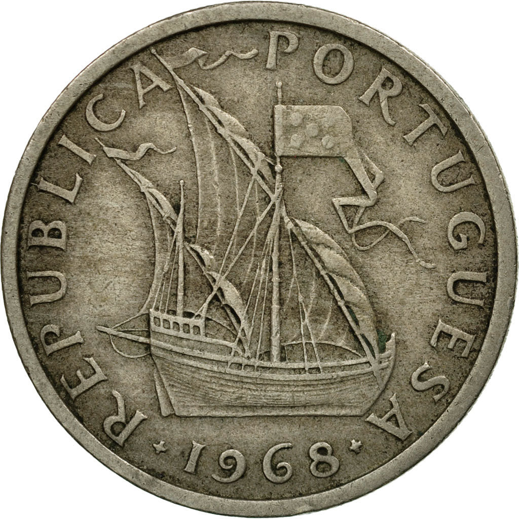 Moneta, Portugal, 5 Escudos, 1968, EF(40-45), Miedź-Nikiel, KM:591