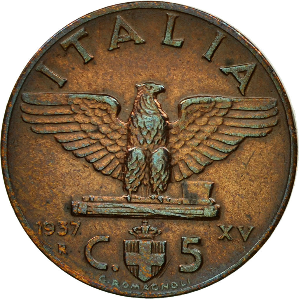 Coin, Italy, Vittorio Emanuele III, 5 Centesimi, 1937, Rome, EF(40-45), Bronze