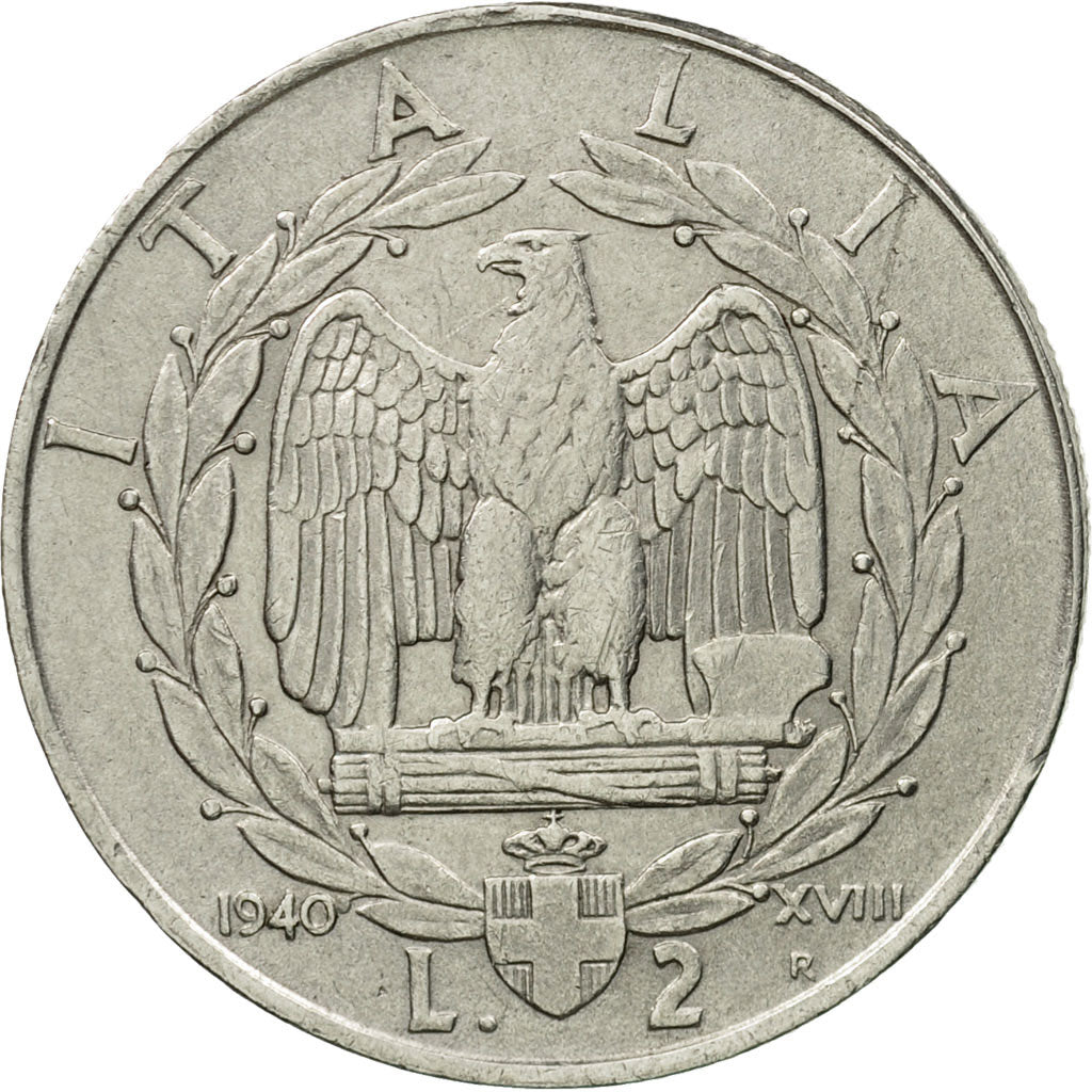 Coin, Italy, Vittorio Emanuele III, 2 Lire, 1940, Rome, AU(50-53), Stainless