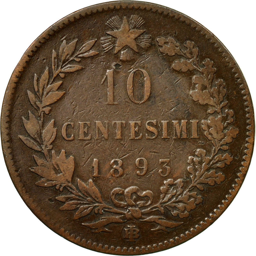 Coin, Italy, Umberto I, 10 Centesimi, 1893, Birmingham, EF(40-45), Copper