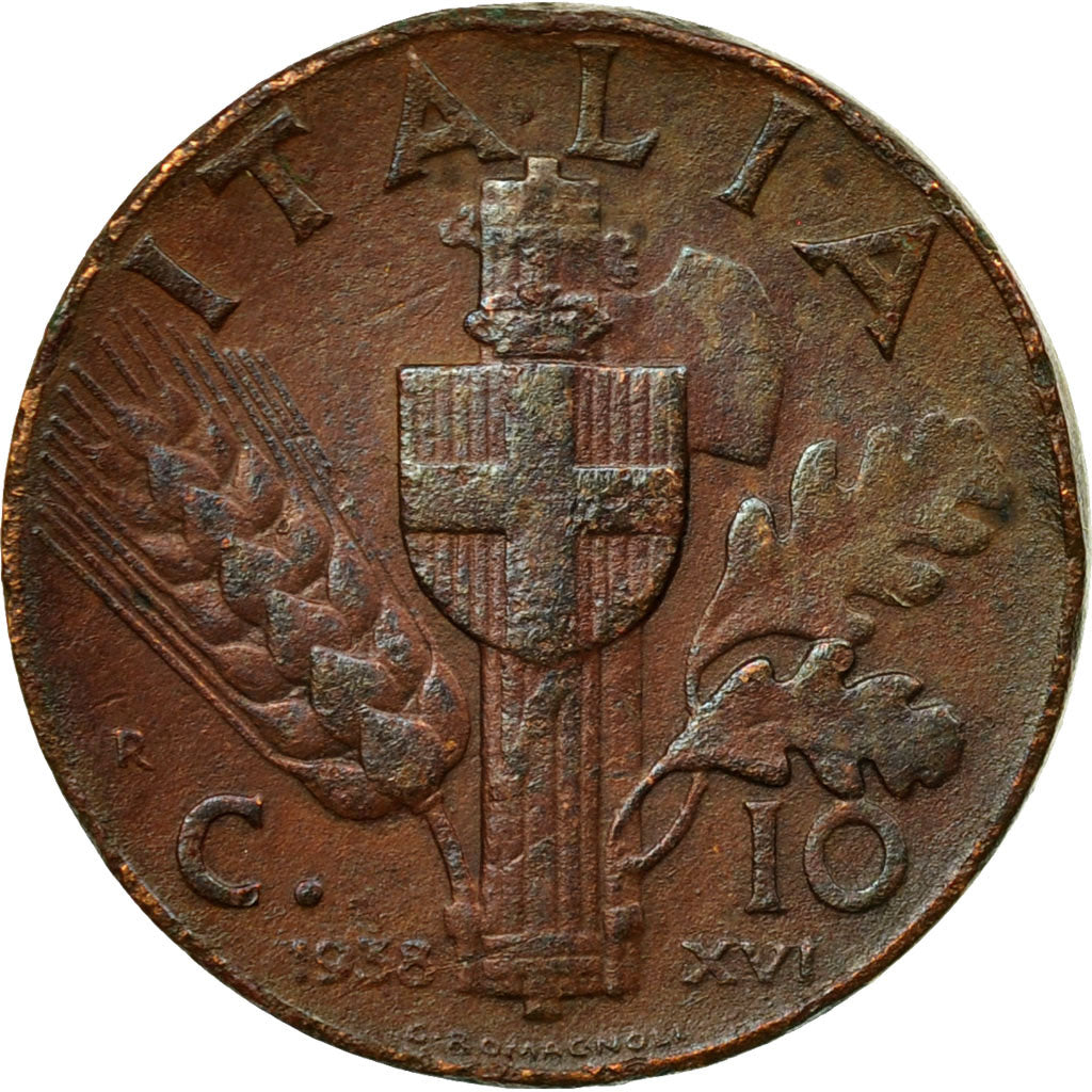 Coin, Italy, Vittorio Emanuele III, 10 Centesimi, 1938, Rome, EF(40-45), Copper