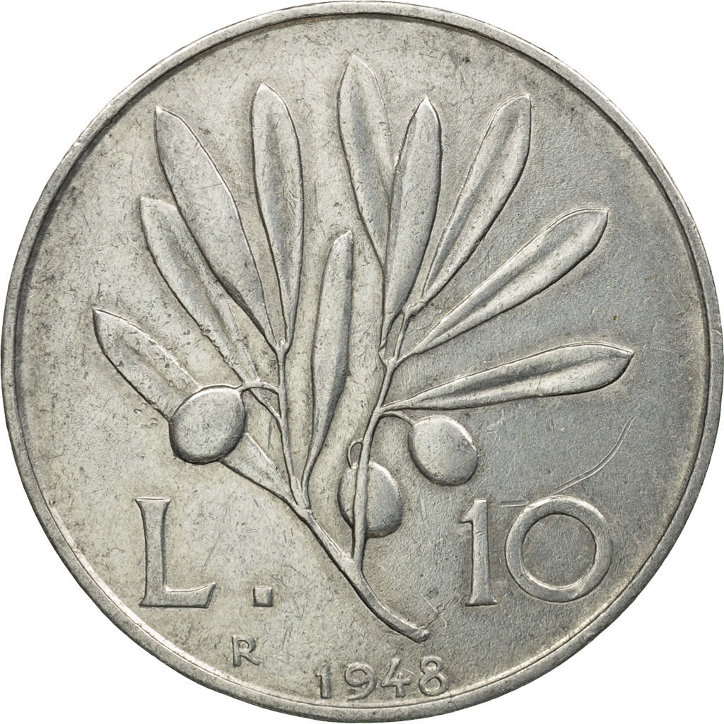 Coin, Italy, 10 Lire, 1948, Rome, EF(40-45), Aluminum, KM:90
