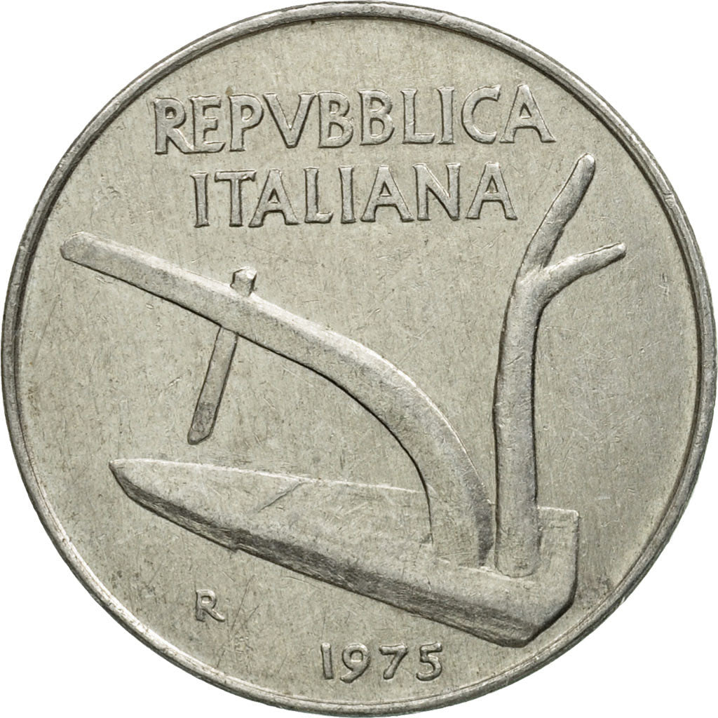 Coin, Italy, 10 Lire, 1975, Rome, EF(40-45), Aluminum, KM:93