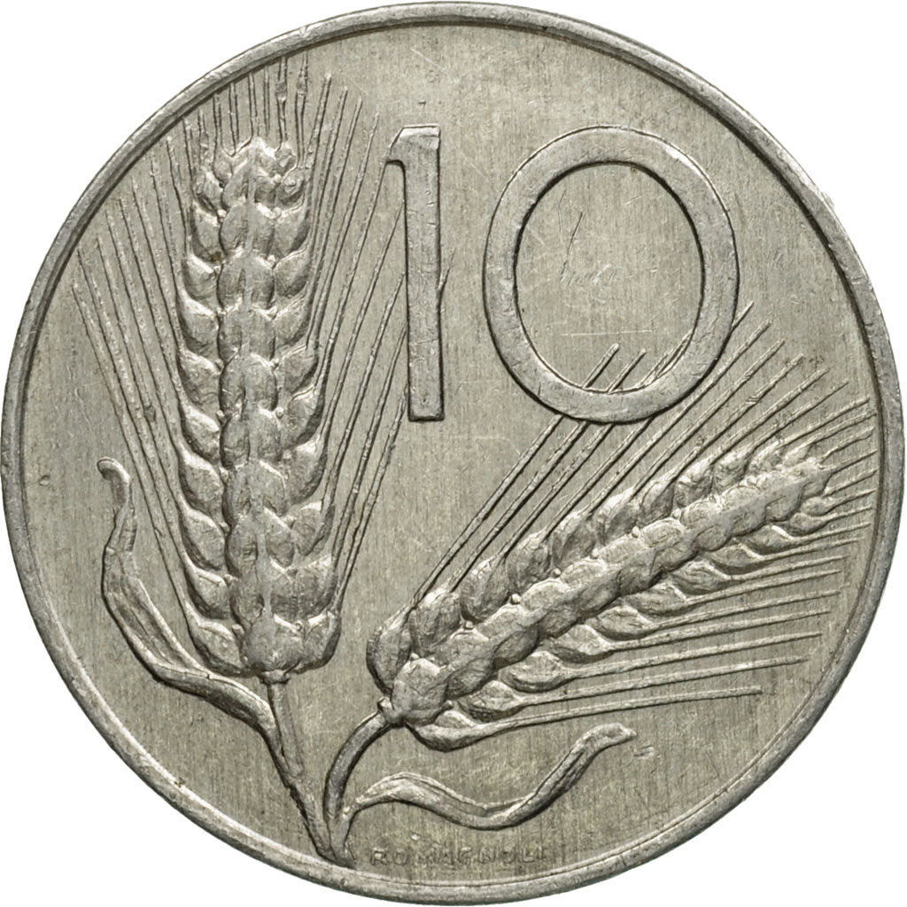Coin, Italy, 10 Lire, 1975, Rome, EF(40-45), Aluminum, KM:93