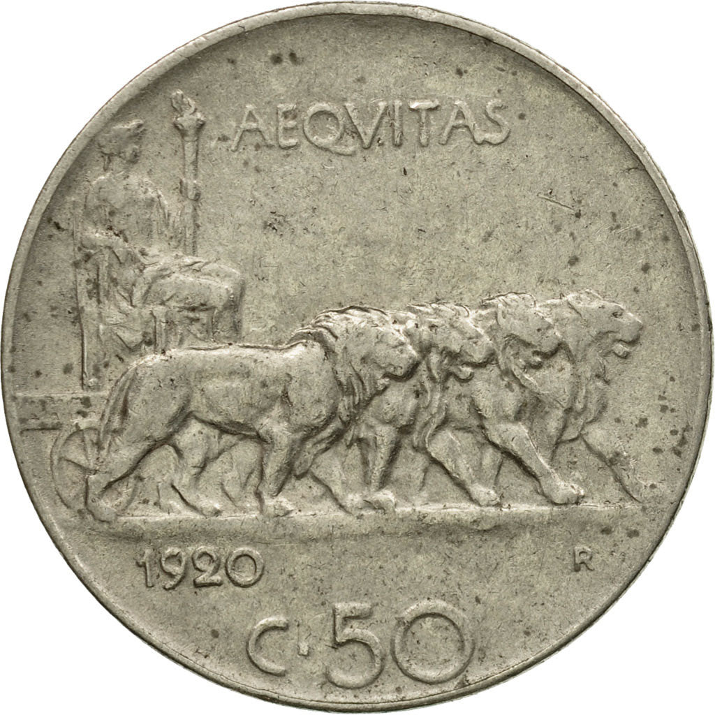 Moneda, Italia, Vittorio Emanuele III, 50 Centesimi, 1920, Rome, BC+, Níquel