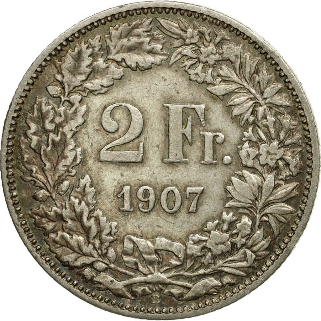 Coin, Switzerland, 2 Francs, 1907, Bern, EF(40-45), Silver, KM:21