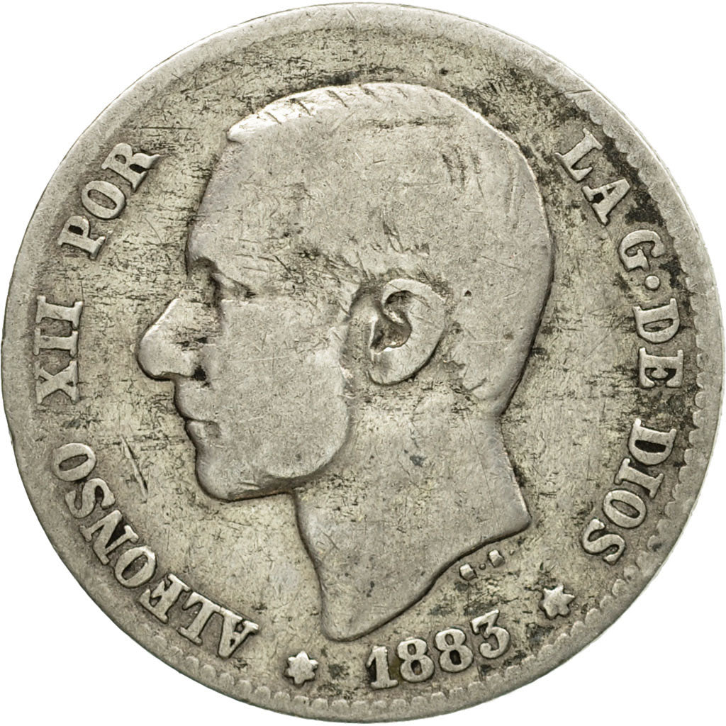 Coin, Spain, Alfonso XII, Peseta, 1883, Madrid, F(12-15), Silver, KM:686
