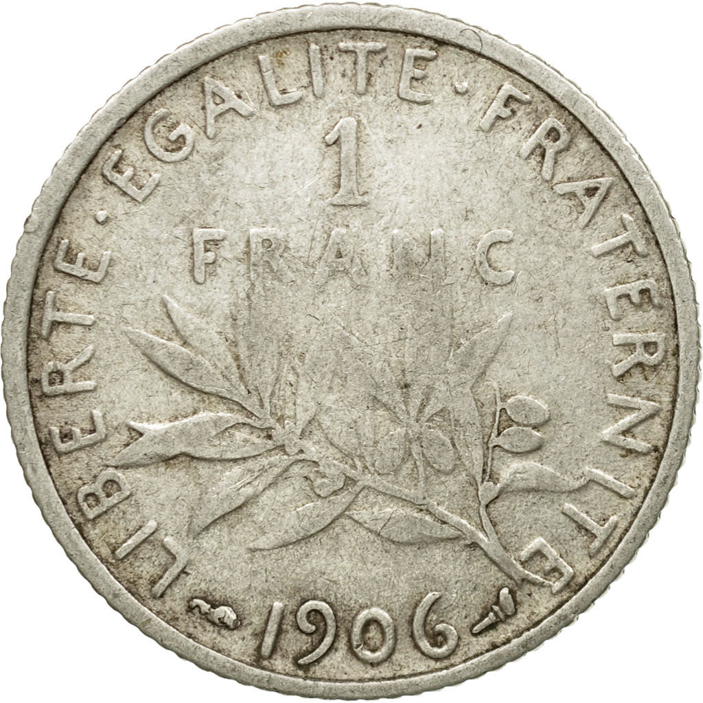 Coin, France, Semeuse, Franc, 1906, Paris, VF(20-25), Silver, KM:844.1, Le