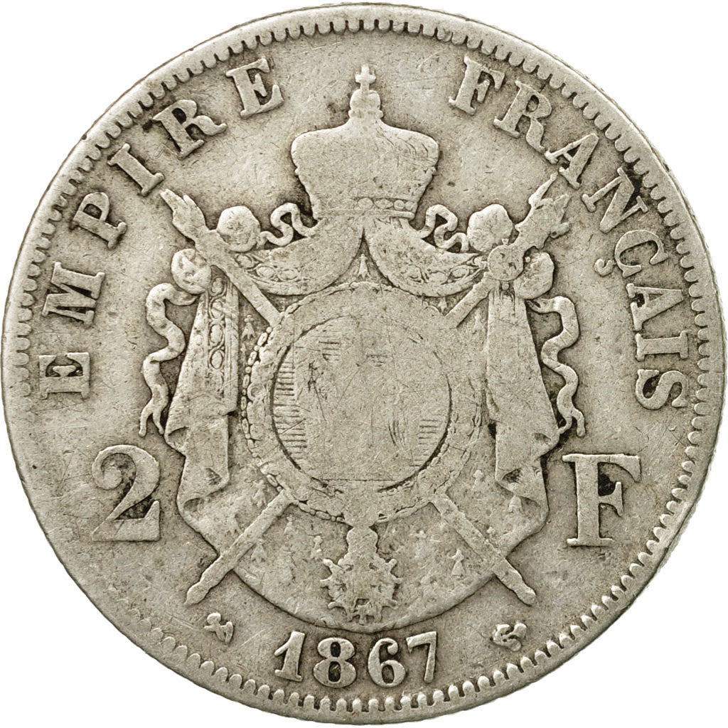 Coin, France, Napoleon III, Napoléon III, 2 Francs, 1867, Bordeaux, F(12-15)