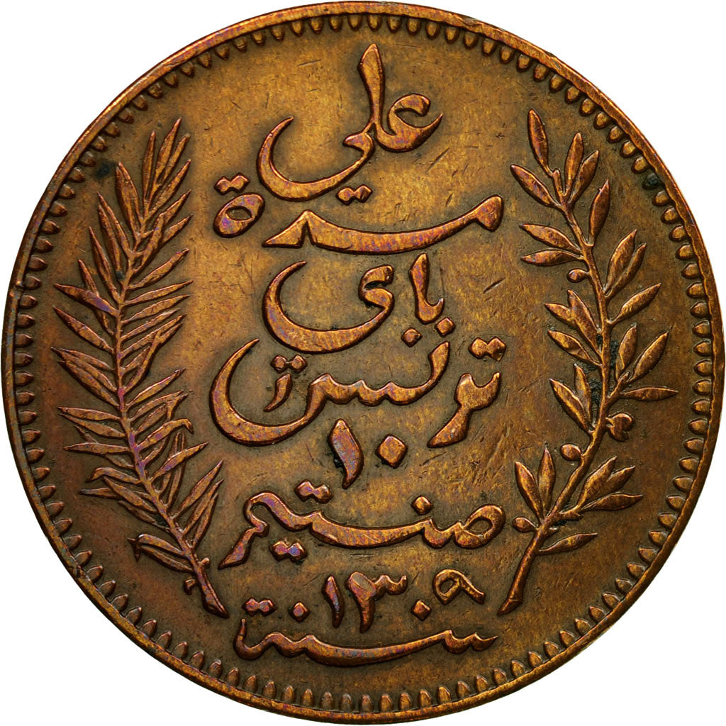 Coin, Tunisia, Ali Bey, 10 Centimes, 1892, Paris, EF(40-45), Bronze, KM:222