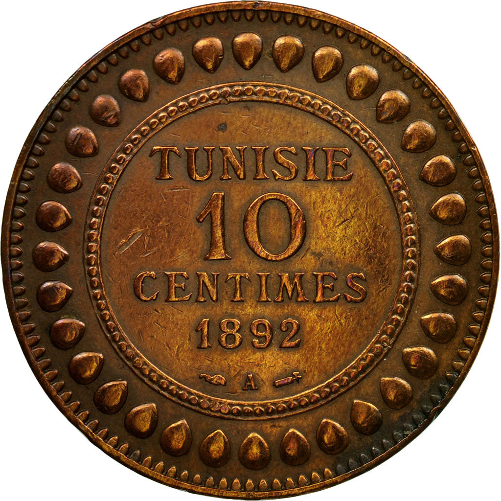 Coin, Tunisia, Ali Bey, 10 Centimes, 1892, Paris, EF(40-45), Bronze, KM:222
