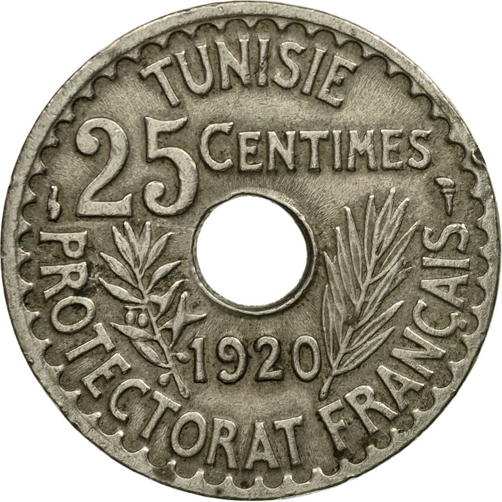 Monnaie, Tunisie, Muhammad al-Nasir Bey, 25 Centimes, 1920, Paris, TTB