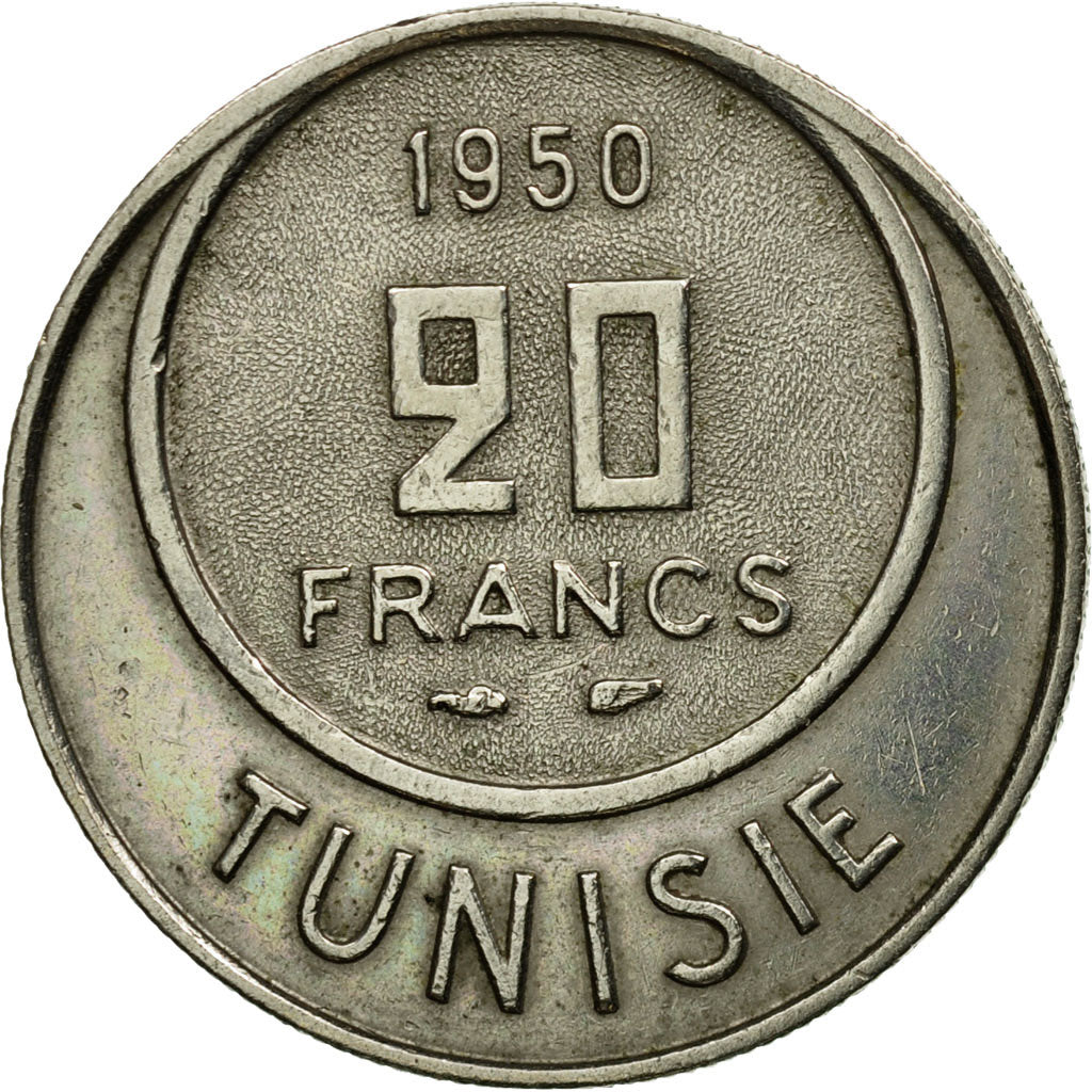 Moneta, Tunisia, Muhammad al-Amin Bey, 20 Francs, 1950, Paris, VF(30-35)