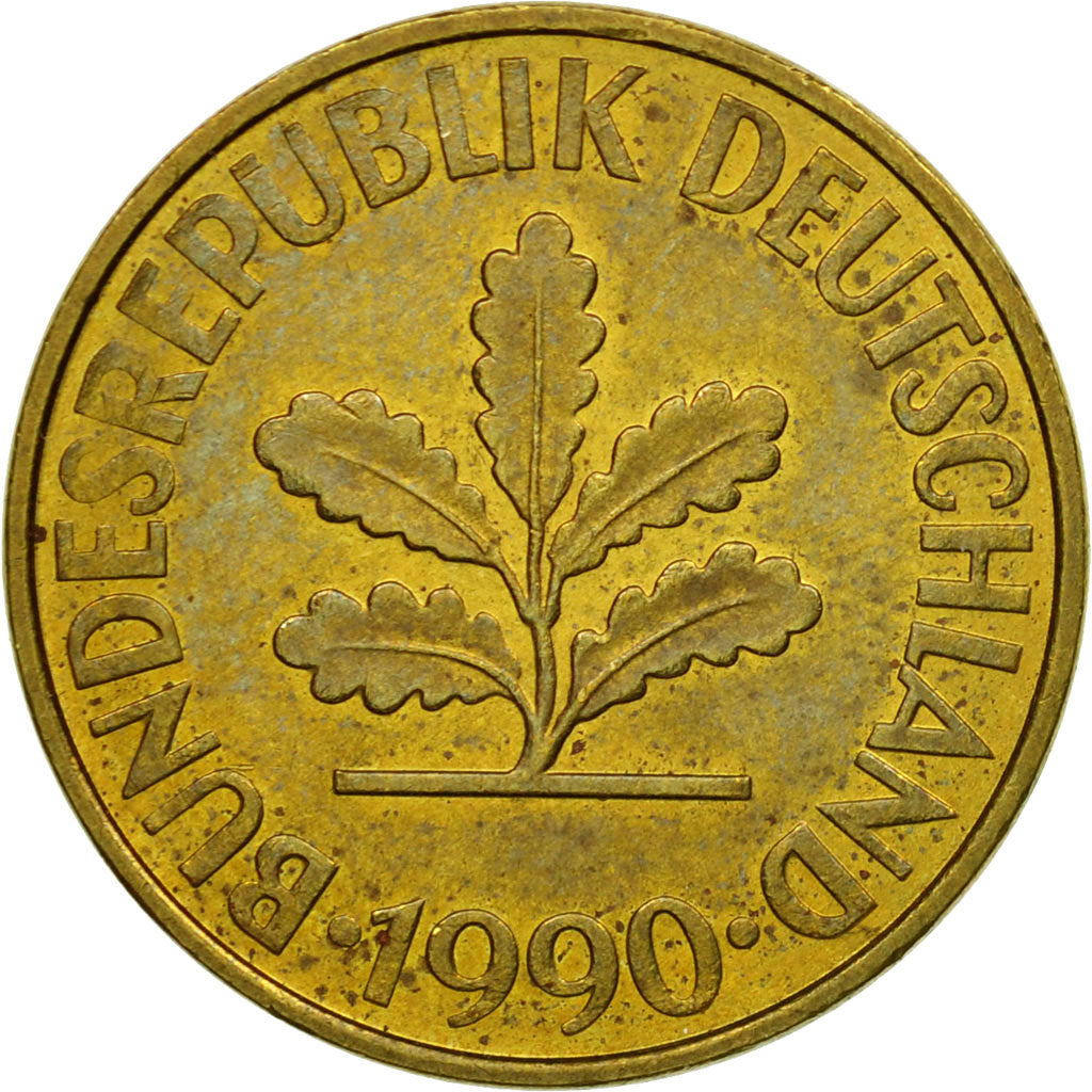 Moneta, Niemcy - RFN, 10 Pfennig, 1990, Stuttgart, VF(20-25), Mosiądz powlekany