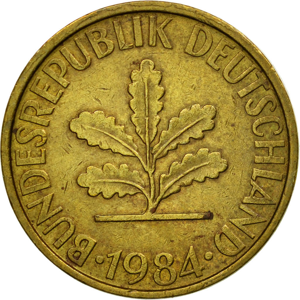 Münze, Bundesrepublik Deutschland, 10 Pfennig, 1984, Stuttgart, S+, Brass Clad