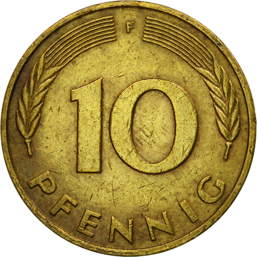 Münze, Bundesrepublik Deutschland, 10 Pfennig, 1984, Stuttgart, S+, Brass Clad