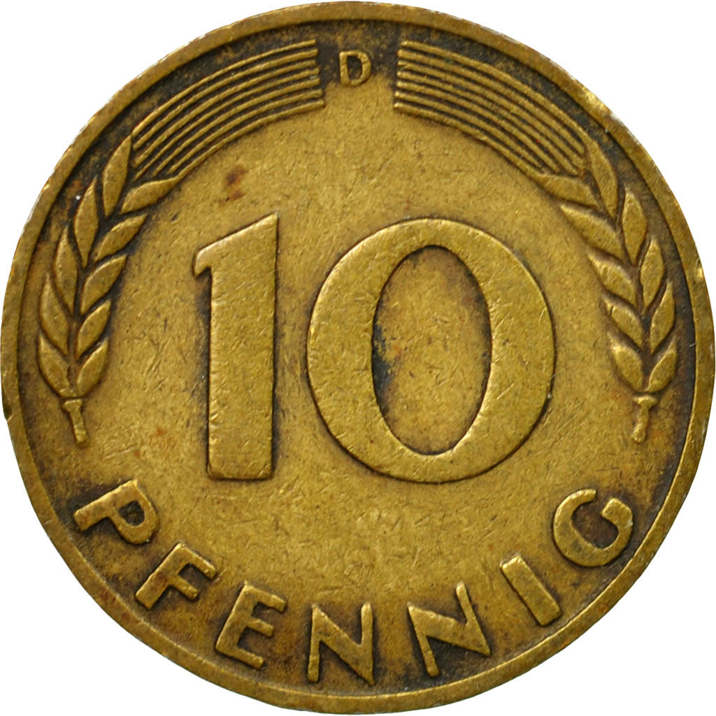 Moneta, Niemcy - RFN, 10 Pfennig, 1949, Munich, VF(20-25), Mosiądz powlekany