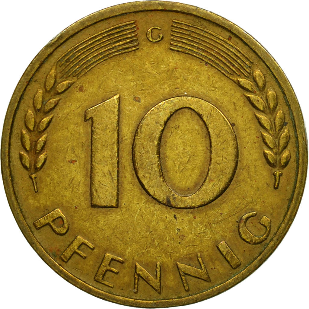 Münze, Bundesrepublik Deutschland, 10 Pfennig, 1966, Karlsruhe, SS, Brass Clad