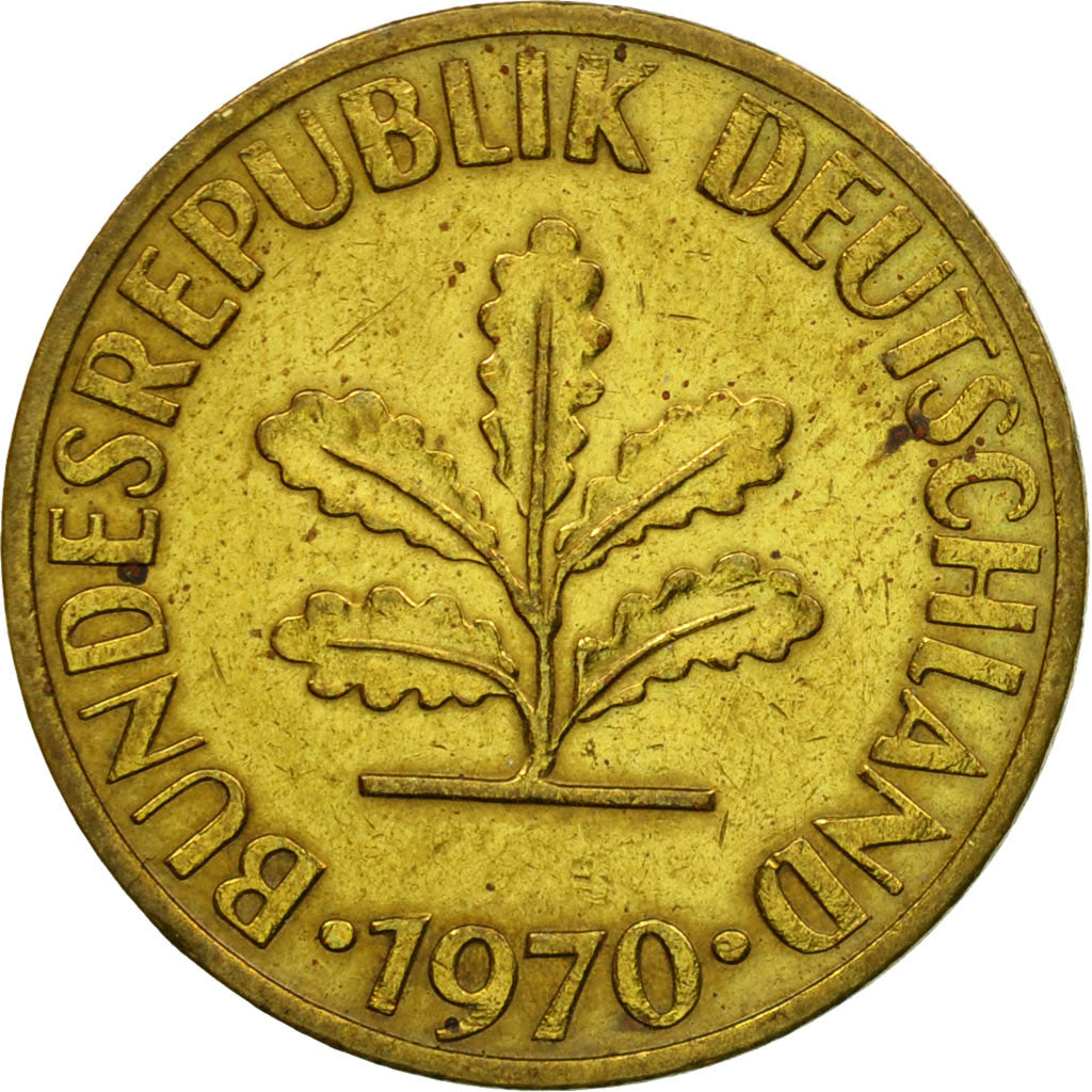 Coin, GERMANY - FEDERAL REPUBLIC, 10 Pfennig, 1970, Hambourg, VF(30-35), Brass