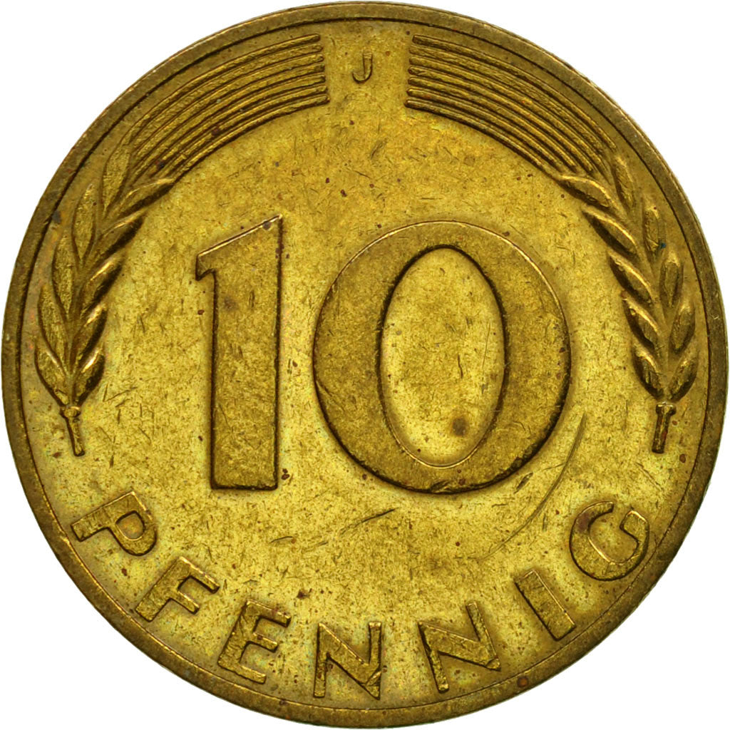 Coin, GERMANY - FEDERAL REPUBLIC, 10 Pfennig, 1970, Hambourg, VF(30-35), Brass
