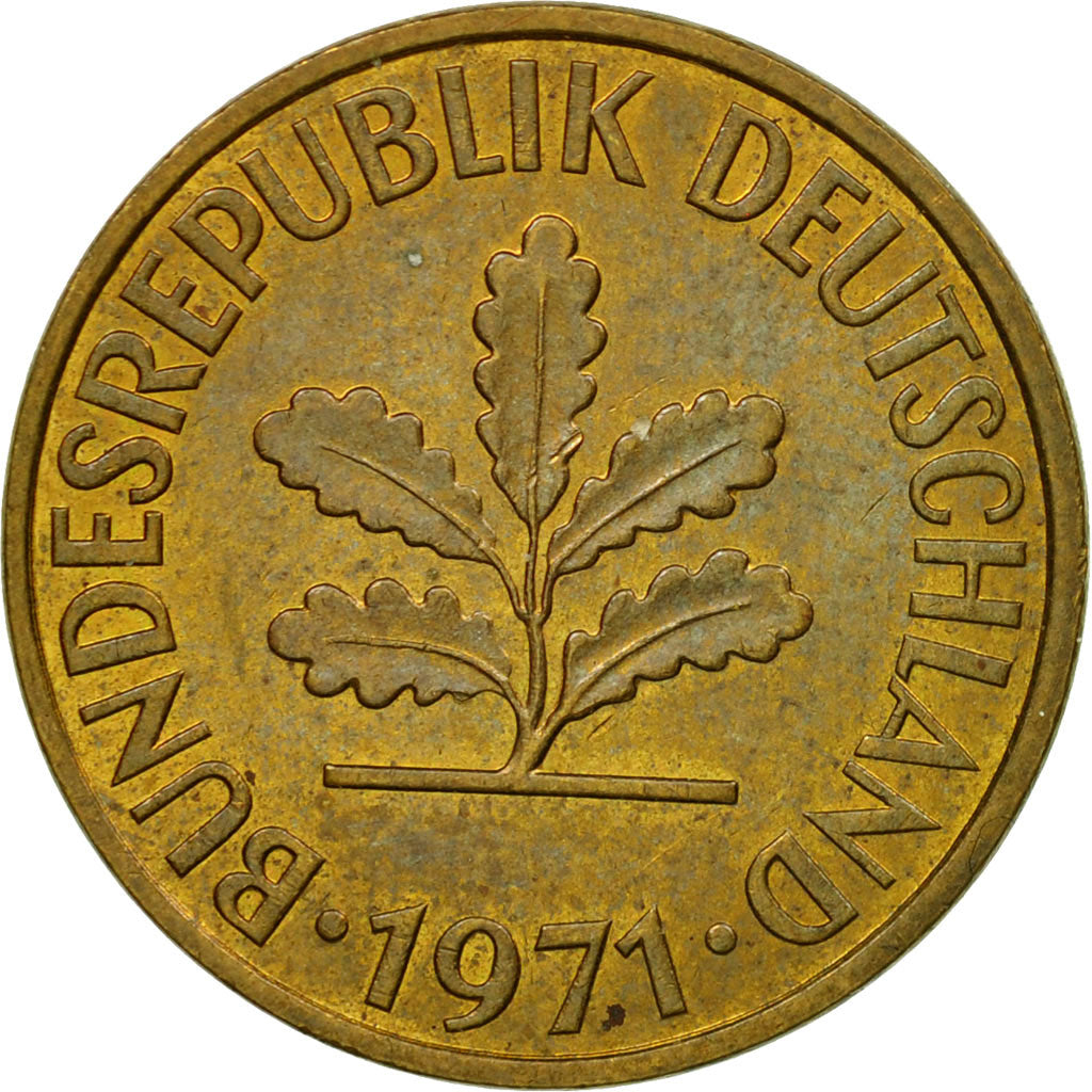 Moneta, Niemcy - RFN, 10 Pfennig, 1971, Hambourg, EF(40-45), Mosiądz powlekany