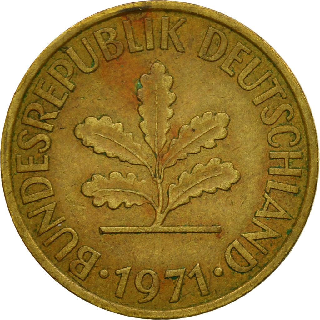 Moneta, Niemcy - RFN, 10 Pfennig, 1971, Hambourg, VF(30-35), Mosiądz powlekany