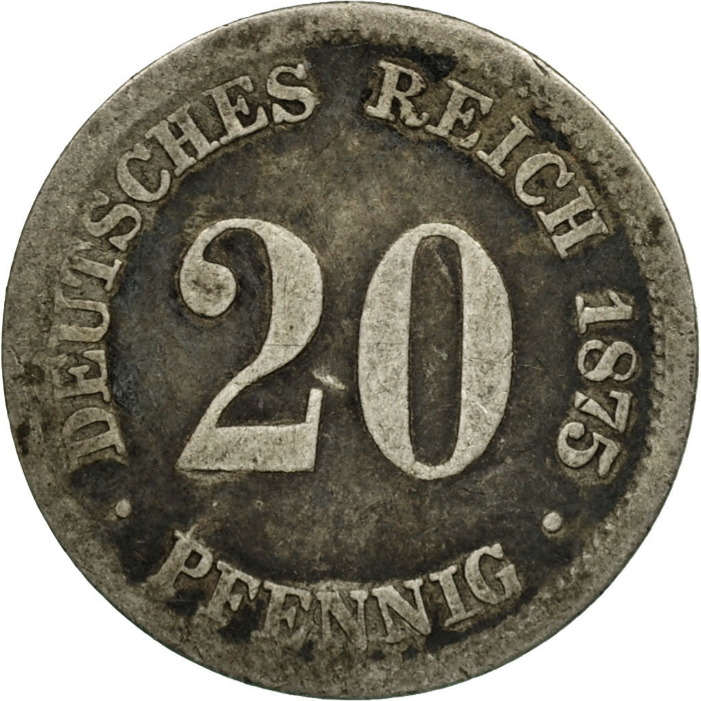 Coin, GERMANY - EMPIRE, Wilhelm I, 20 Pfennig, 1875, Stuttgart, VF(20-25)