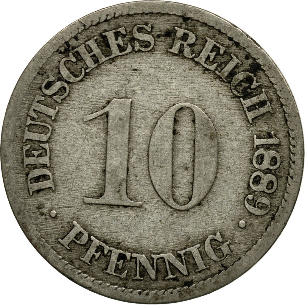 Coin, GERMANY - EMPIRE, Wilhelm I, 10 Pfennig, 1889, Karlsruhe, VF(30-35)