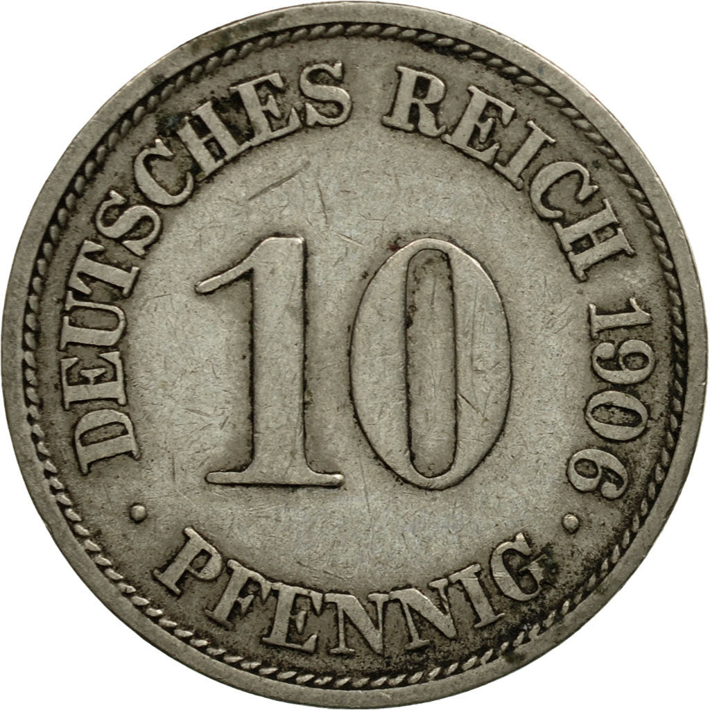 Coin, GERMANY - EMPIRE, Wilhelm II, 10 Pfennig, 1906, Stuttgart, VF(20-25)