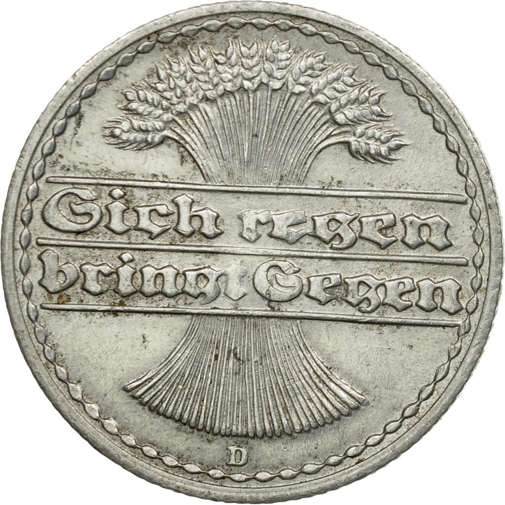 Coin, GERMANY, WEIMAR REPUBLIC, 50 Pfennig, 1921, Munich, AU(50-53), Aluminum
