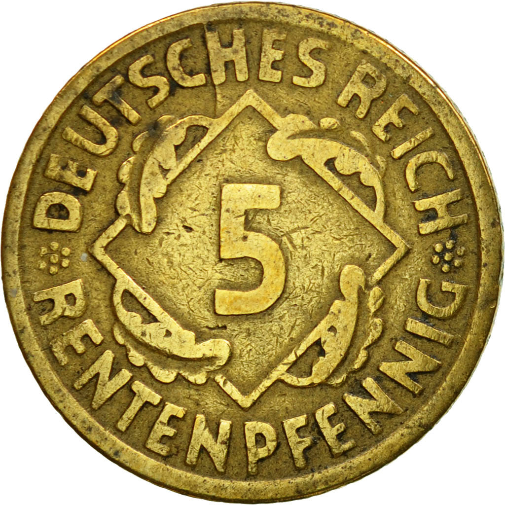 Coin, GERMANY, WEIMAR REPUBLIC, 5 Rentenpfennig, 1924, Muldenhütten, VF(30-35)
