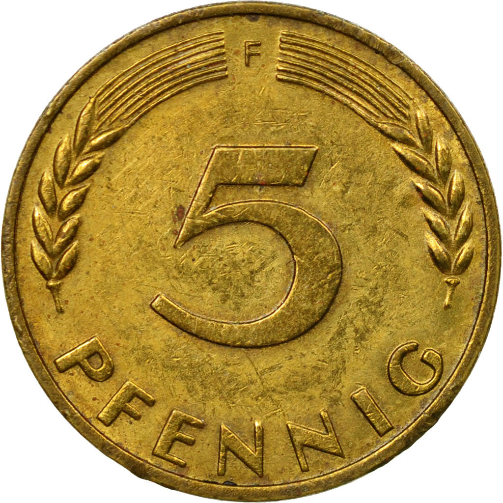 Coin, GERMANY - FEDERAL REPUBLIC, 5 Pfennig, 1967, Stuttgart, VF(30-35), Brass