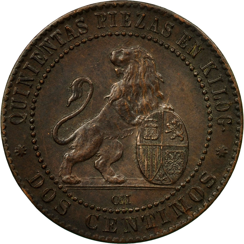Coin, Spain, Provisional Government, 2 Centimos, 1870, Madrid, AU(50-53)