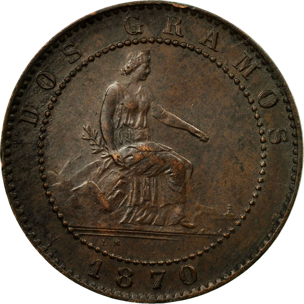 Coin, Spain, Provisional Government, 2 Centimos, 1870, Madrid, AU(50-53)