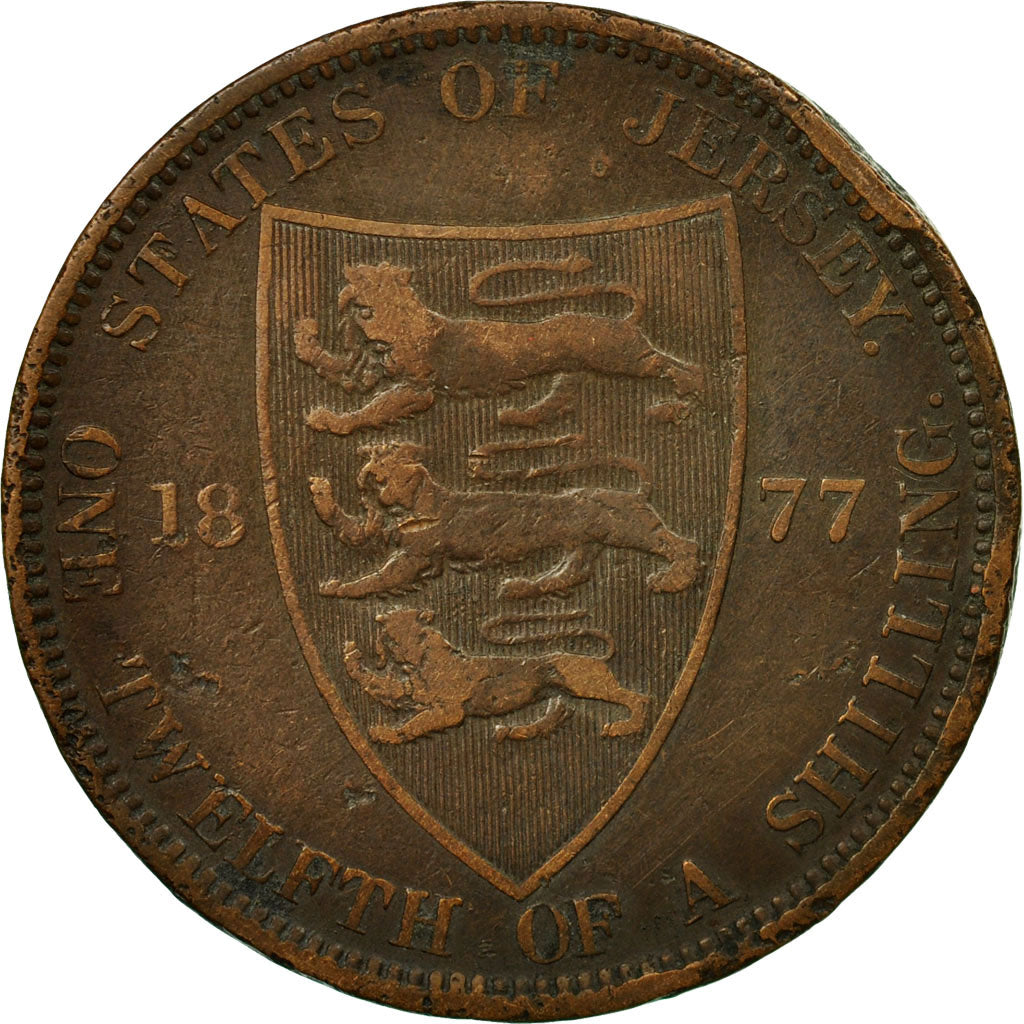 Coin, Jersey, Victoria, 1/12 Shilling, 1877, VF(30-35), Bronze, KM:8