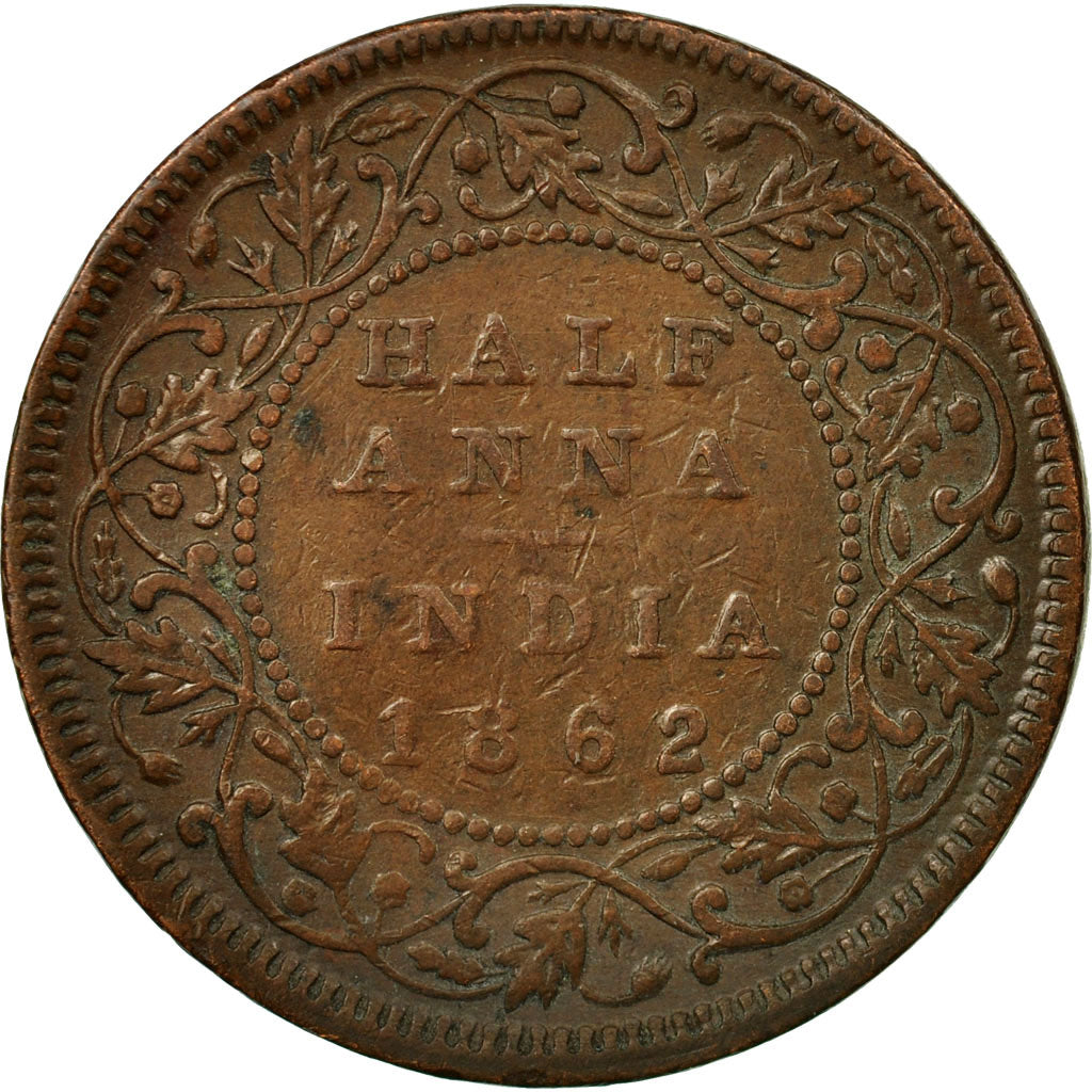 Coin, INDIA-BRITISH, Victoria, 1/2 Anna, 1862, VF(30-35), Copper, KM:468