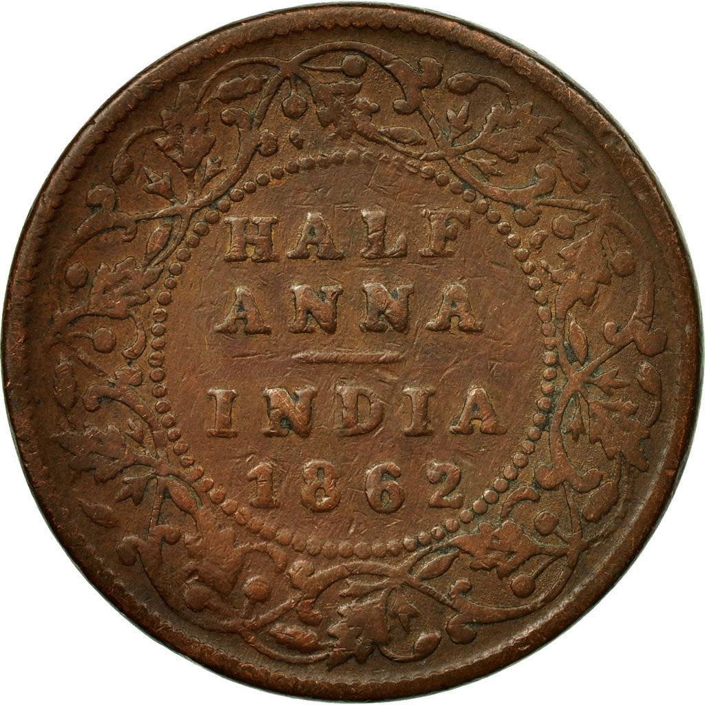 Coin, INDIA-BRITISH, Victoria, 1/2 Anna, 1862, VF(20-25), Copper, KM:468