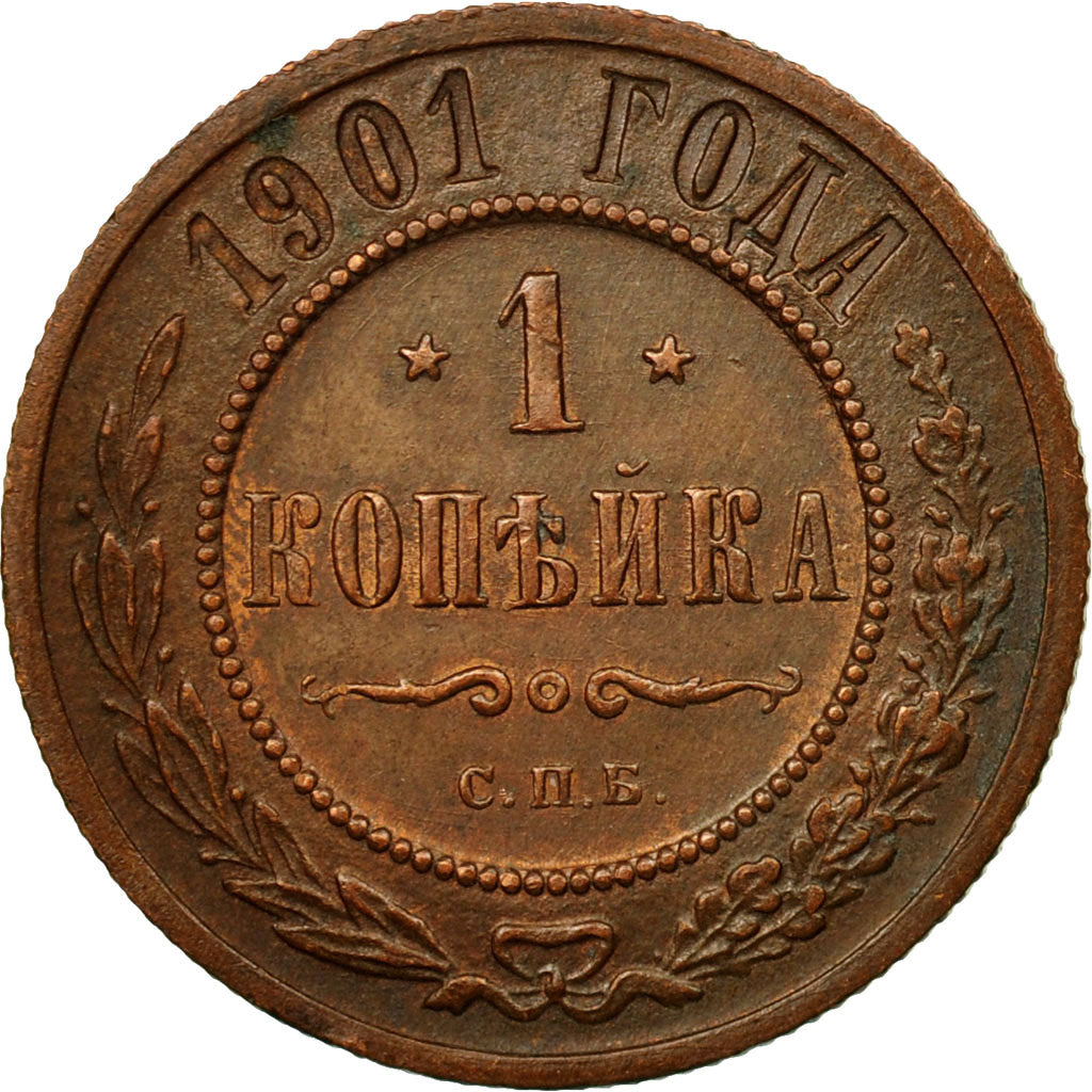 Moneda, Rusia, Nicholas II, Kopek, 1901, Saint-Petersburg, MBC, Cobre, KM:9.2