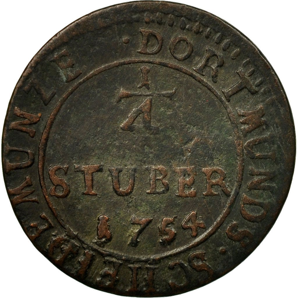 Coin, German States, DORTMUND, 1/4 Stüber, 1754, VF(30-35), Copper, KM:105
