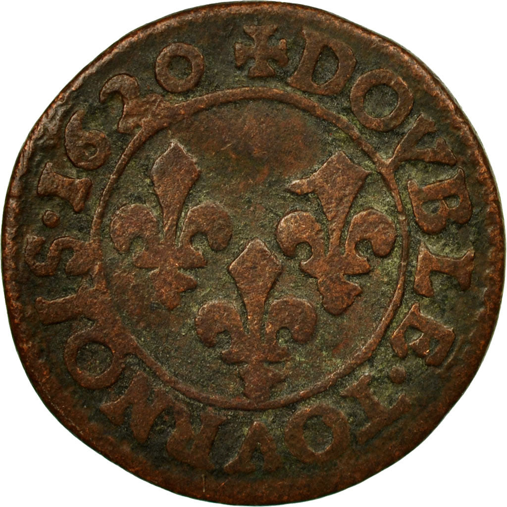 Munten, Frankrijk, Louis XIII, Double tournois, buste enfantin, Double Tournois