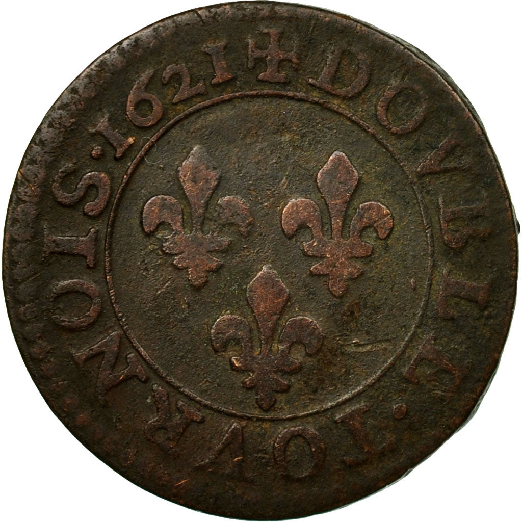 Moneda, Francia, Louis XIII, Double tournois, buste juvénile, Double Tournois