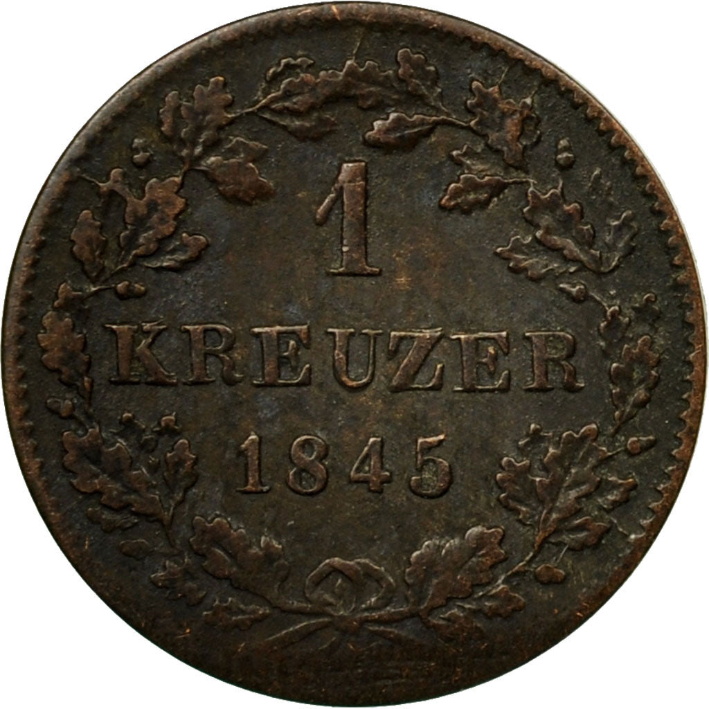 Coin, German States, WURTTEMBERG, Wilhelm I, Kreuzer, 1845, AU(50-53), Silver