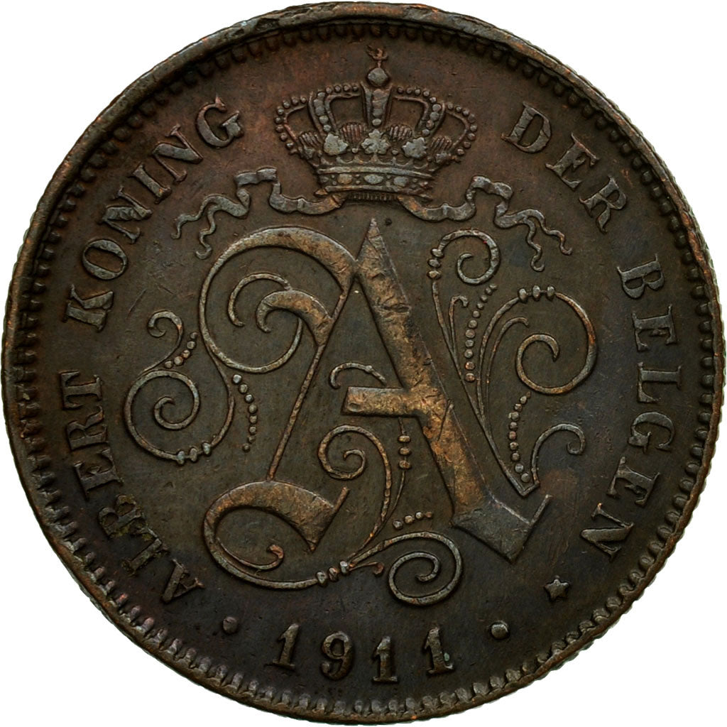 Coin, Belgium, Albert I, 2 Centimes, 1911, AU(50-53), Copper, KM:65