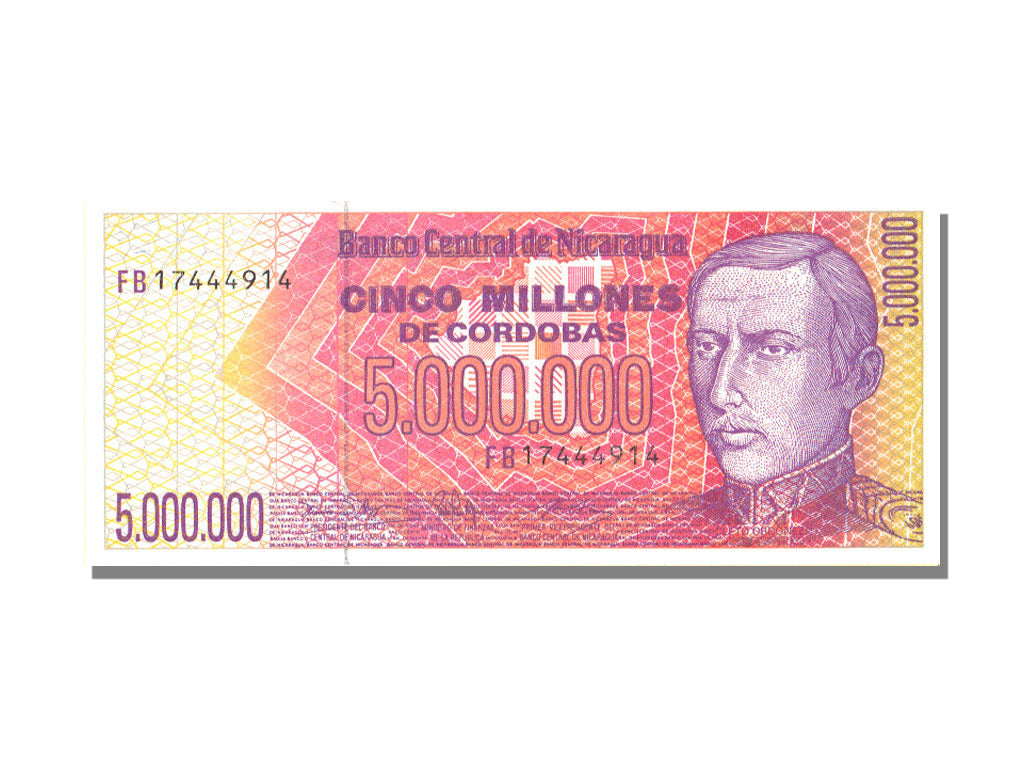 Nicaragua, 5 Million Córdobas, KM #165, UNC(65-70), FB